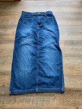 Vintage Med Wash Denim Straight Side Slits Long Jean Skirt Sz 4 Modest