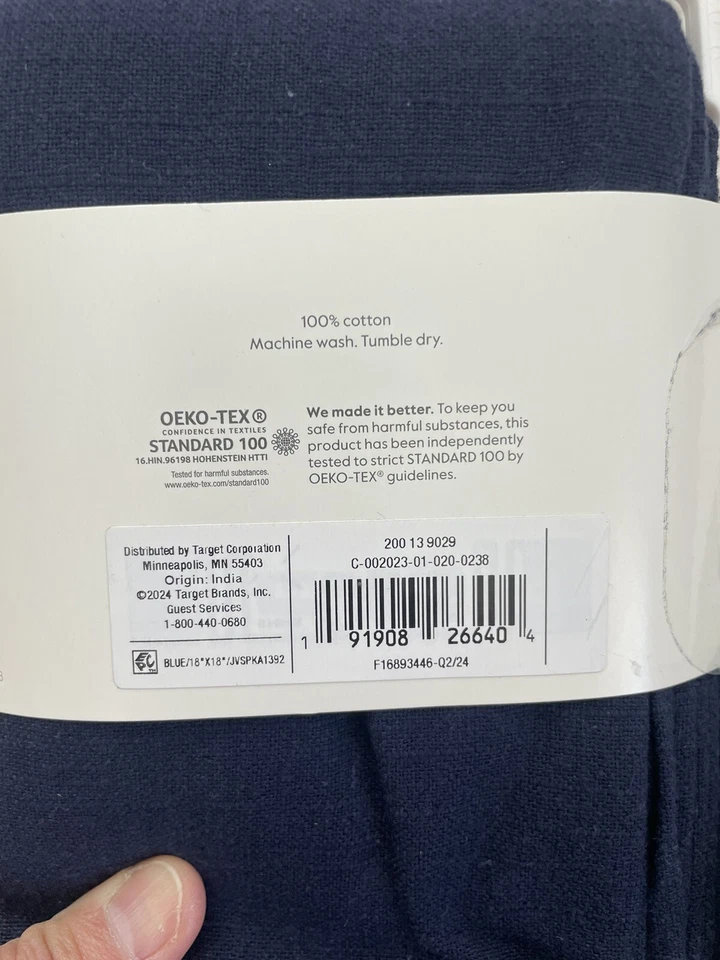 8 Threshold Square Napkins From Target Dark Blue 100% Cotton Easy Care 18" x 18" - Image 3 of 4