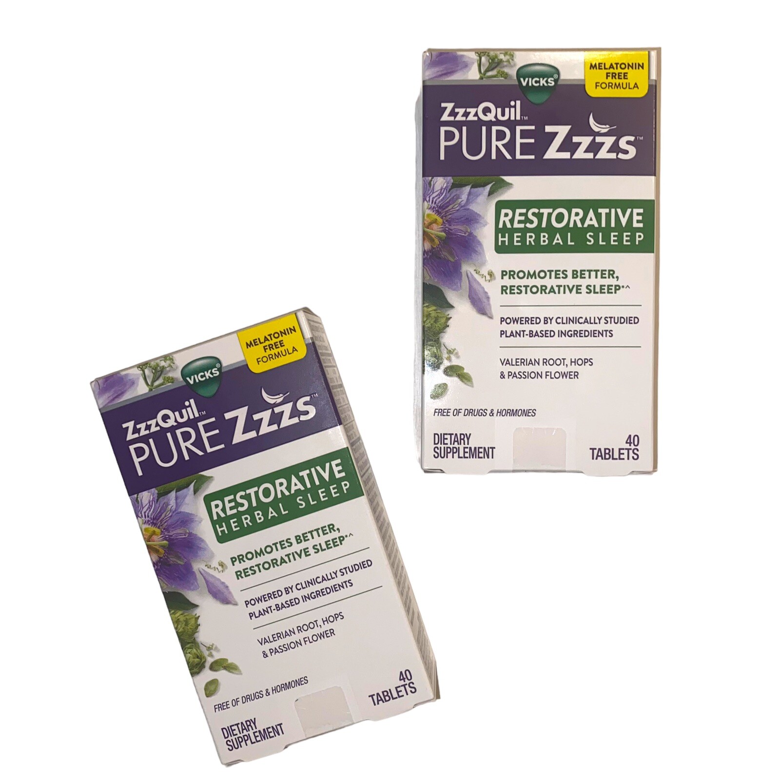 2 ZzzQuil Restorative Herbal Sleep, Melatonin Free 40 Tablets Exp 12/23