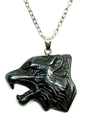 #ad #ad Hematite Wolf Pendant Necklace Crystal Gemstone Fenrir Wolf Jewellery amp; Boxed $22.50