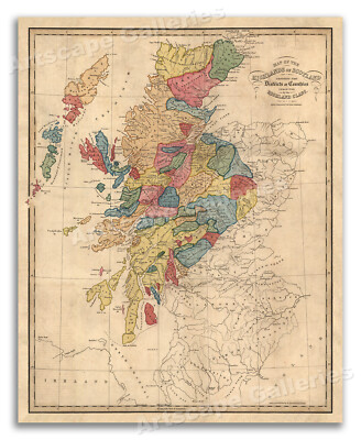 1822 Clans of Scotland and Scottish Highlands Map - 24x30