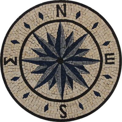  Floor Compass Blue Star Mosaic 15'' Marble Mosaic