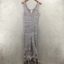 Future Collective Alani Noelle Midi Dress Womens M Multicolor Crochet Fringe Hem