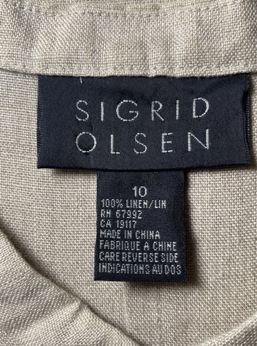 SIGRID OLSEN Long Shirt Dress Size 10 Tan Open Cardigan 100% Linen Classic Beach - Picture 7 of 8