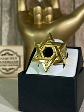 Men's Handmade Star of David Black CLARITY Big Rings 14k GOLD Steel Size 6-13