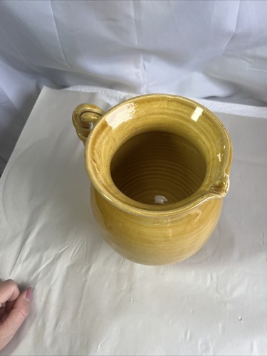 Yellow Glazed Pitcher Jug With Twisted Braided Handle Italy - Picture 3 of 7