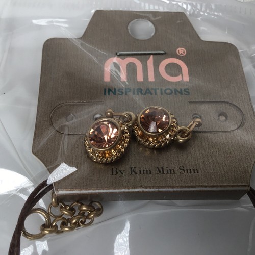 (12)Mia Necklace & Pierced Earring Set Pink Stone Cross Rhinestone Wholesale Lot - Bild 3 von 9