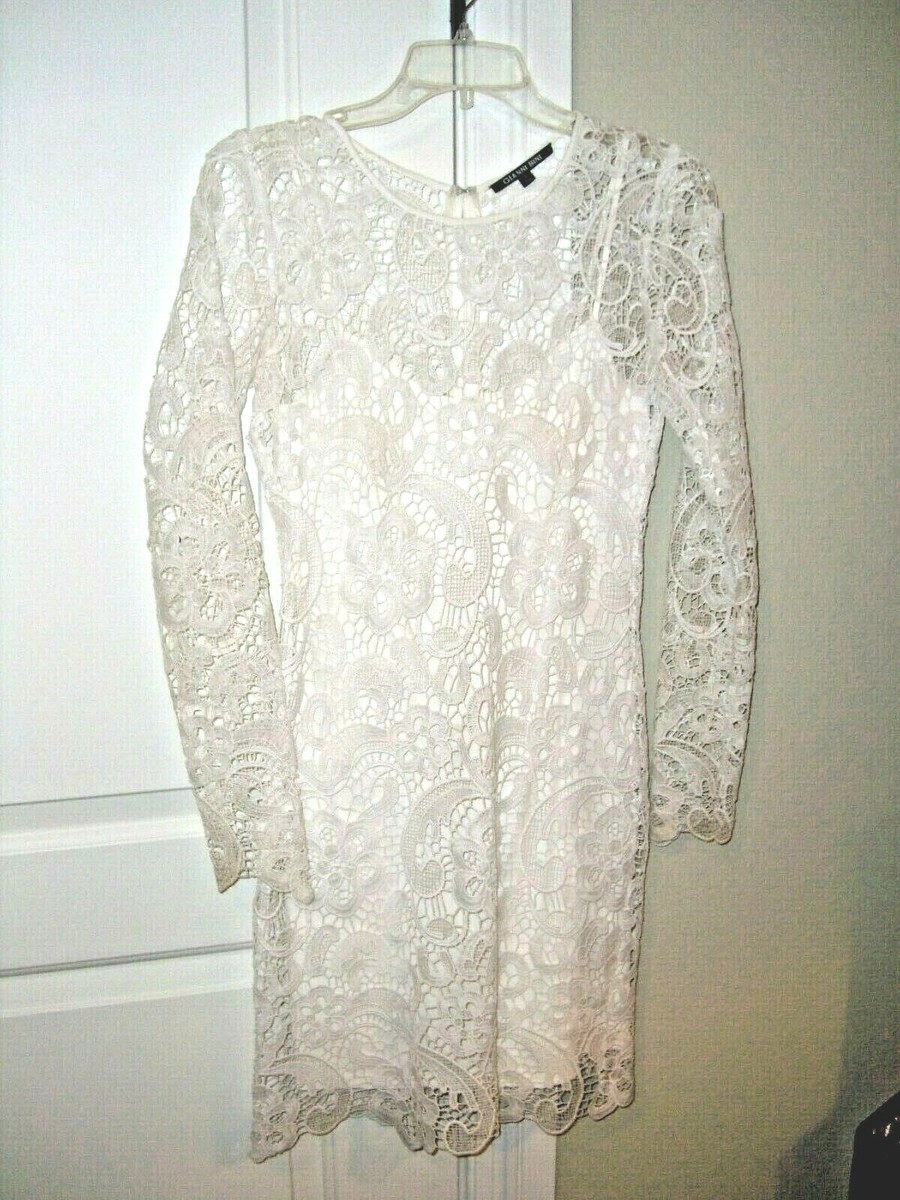 GIANNI BINI Women's White Lace Dress Sz 0 Beautiful! Long Sleeve | eBay
