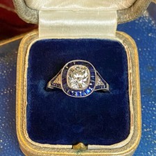 Art Deco 1.25Ct Cushion Cut CZ Blue Sapphire Engagement Ring in 925 Silver