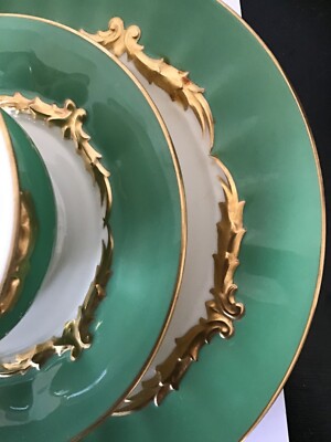 VINTAGE ROSENTHAL IVORY MARK SET OF 3 CUP, SAUCER DESSERT PLATE IN JADE GREEN