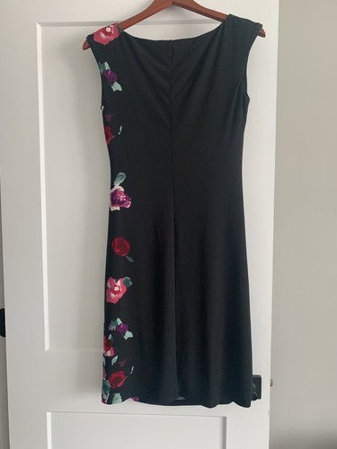 Lauren Ralph Lauren Dress Women Size 8 Midi Black Floral Cowl Ruched Sleeveless - Imagen 4 de 8