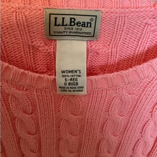 L.L. BEAN SIZE SMALL PINK CABLE KNIT COTTON CREWNECK SWEATER - Picture 5 of 5