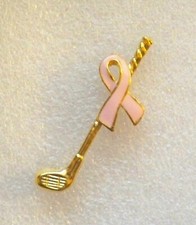 pink ribbon golf club pin, Breast Cancer Awareness, gold plated, made in the USA