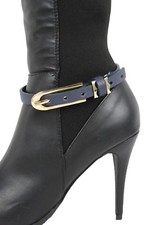 Women Boot Bracelet Fashion Shoe Charm Navy Blue Faux Leather Strap Belt Buckle