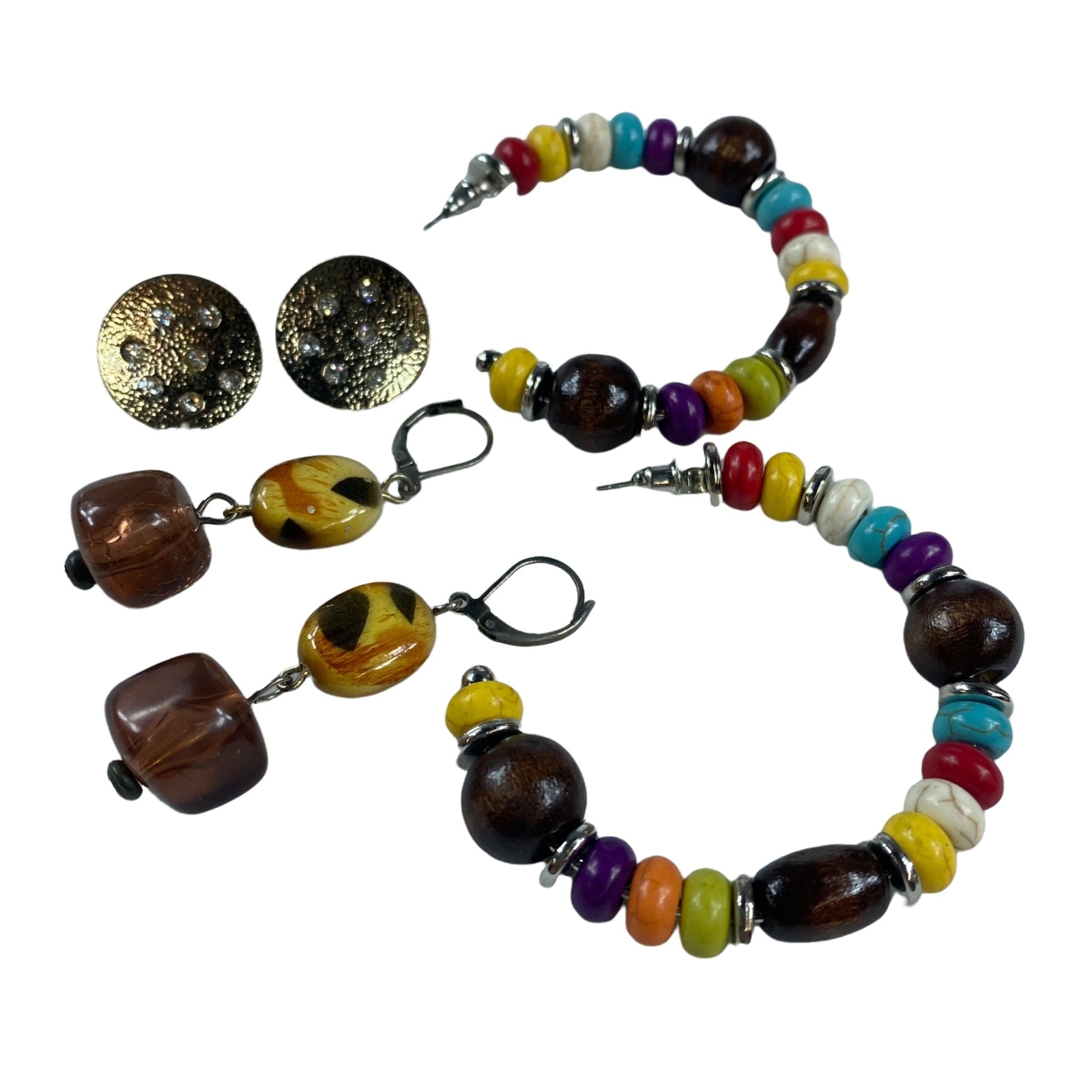 Three Pair Assorted Fall Colors Pierced Earrings … - image 1