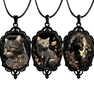 Gothic Kitty Pendant Jewelry Vintage Look Cat Pendant Necklace