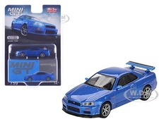 NISSAN SKYLINE GT-R R34 V-SPEC RHD BAYSIDE BLUE 1/64 DIECAST BY MINI GT MGT00759