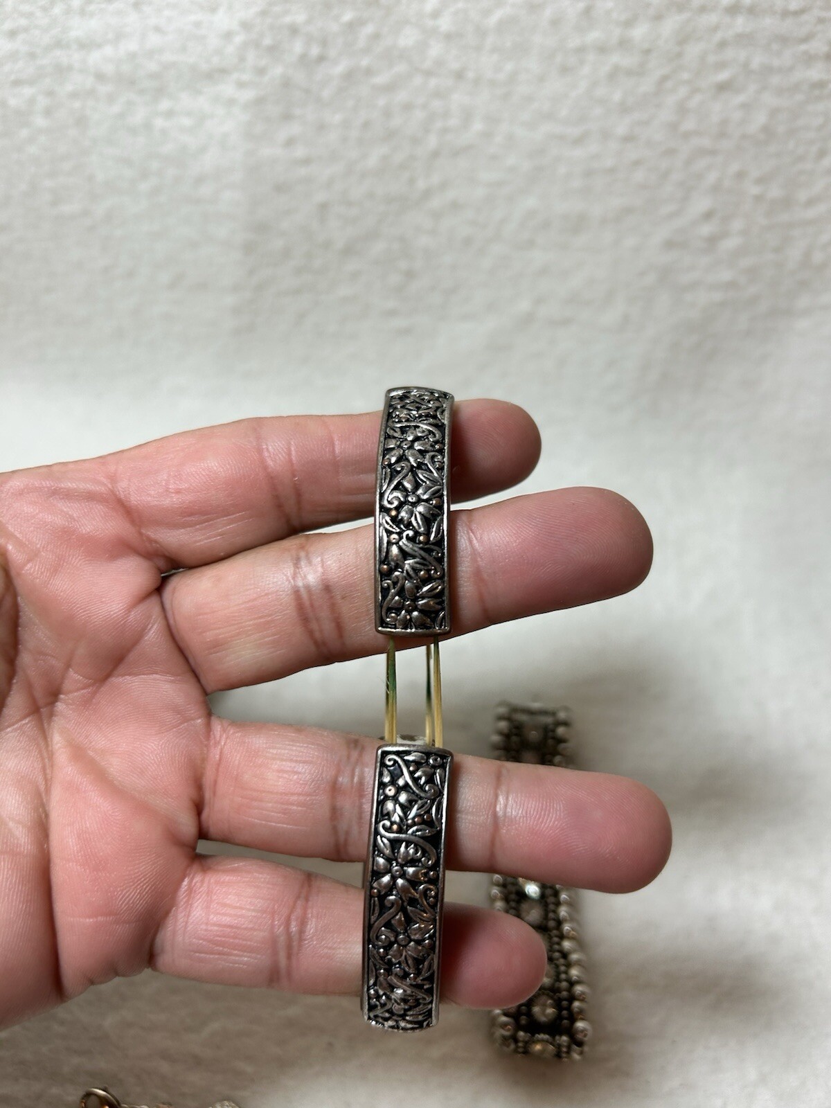 4 Silvertone Bracelets Hammered Stretch Crystal B… - image 4