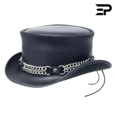 El Dorado Deadman Leather Top Hat Chrome Chain Steampunk Gothic Biker Cowboy MC