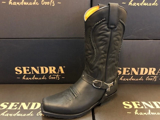 Sendra Boots Style 3434 Black Leather Western Biker Cowboy Boots