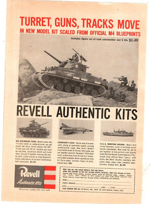 1957 Print Ad Revell Authentic Kits Model Turret Guns Tracks Move M4 Blueprints