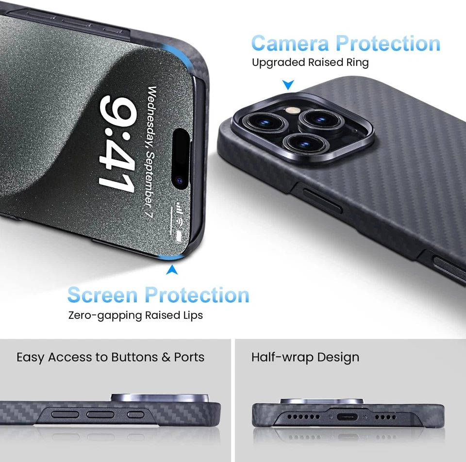 Funda protectora MagSafe ultra delgada de fibra de carbono para iPhone 16/16pro/16pro max/16 plus Foto 3 de 4