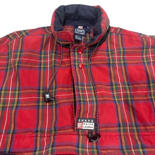 Vintage Chaps Ralph Lauren Anorak Pullover Jacket Red Plaid Large Royal Stewart - Picture 3 of 12