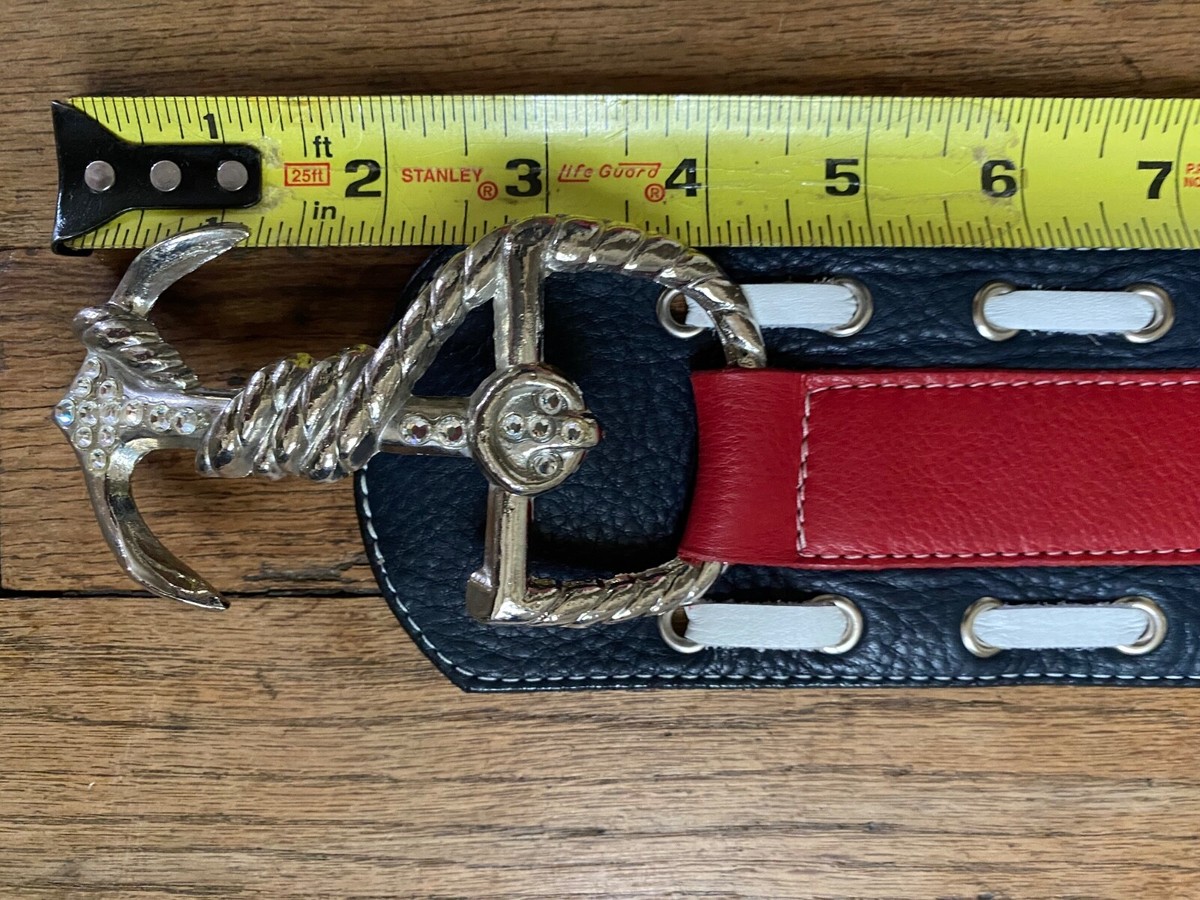 Leatherock Nautical Leather Boat Anchor Belt size large Wide Red White Blue Leatherock 3 main image 3