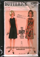 4265 Vintage Butterick Sewing Pattern Misses 1960s One Piece A Line Dress 10 OOP