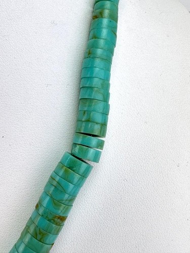 "Collar Heishi graduado de 18" con cáscara de ostra turquesa y espinosa artesanal navajo de colección" - Imagen 5 de 10