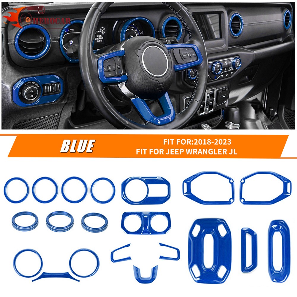 Full Interior Decoration Trim Cover for Jeep Wrangler JL 2018+ Blue Accessories
