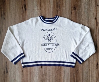 NEW Womens Pickleball Sweater Size Small Cropped Long Sleeve Tight Knit White