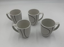 4 Corelle Coordinates Coffee Mugs Simple Lines Porcelain White Black