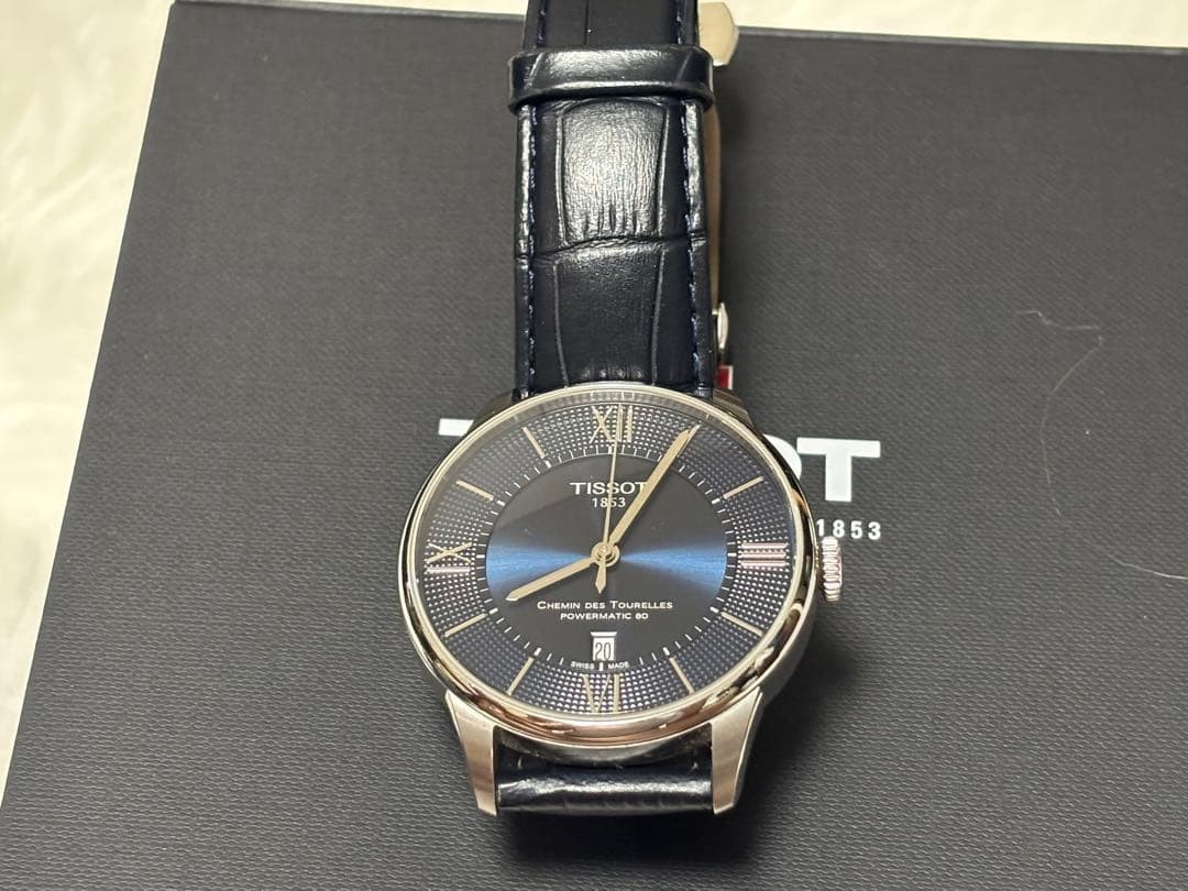 TISSOT Chemin des Tourelles Powermatic 80 Blue Black Leather Dress Watch