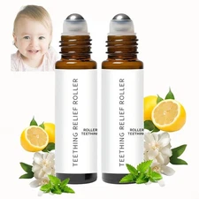 2 Pack Teething Roller Oil All Natural Chamomile & Rose Oil .34oz Each New