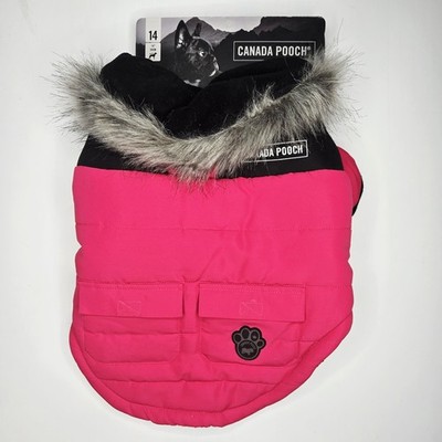 Canada Pooch Size 14 North Pole Parka Insulated Hot Pink Dog Coat Faux Fur Trim