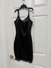 Windsor Black Satin Look Lace Trim Sleep Dress Chemise Slip Lingerie
