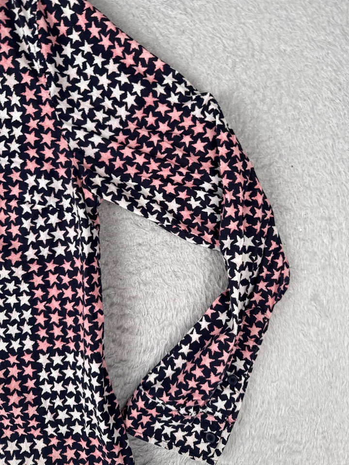 Camisa Tommy Hilfiger Mujer Grande Rosa Blanco Azul Estrella AOP Abotonada Manga Larga Foto 2 de 4