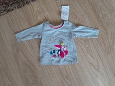 BNWT SIZE 3-6 MONTHS  8KG 69CM GREY LONG SLEEVE TOP FELT APPLIQUE FOX DESIGN M&S