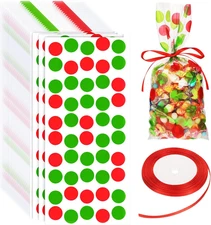 100 Pcs Christmas Cellophane Treat Bags Christmas Candy Bags Gift Bags Goodies B