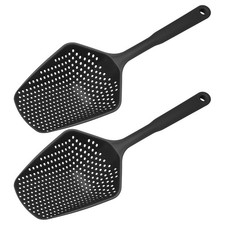 2Pcs Plastic Skimmer Ladle with Handle Strainer Colander Ice Shovel Black