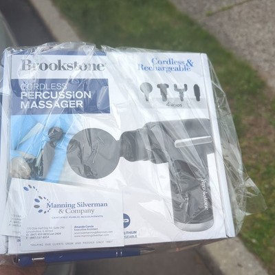 Brookstone Cordless Percussion Massager 4 + Interchangeable Heads Rechargeable