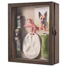 Pet Memorial Shadow Box w/ Clay Paw Print Kit, Dog Wood Picture Frame