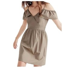 Madewell Tan Ruffle Cold Shoulder Cotton Dress Size 2 feminine