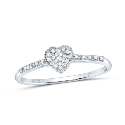 0.05 Ctw Natural Diamond Micro Pave Heart Band Ring 10k White Gold