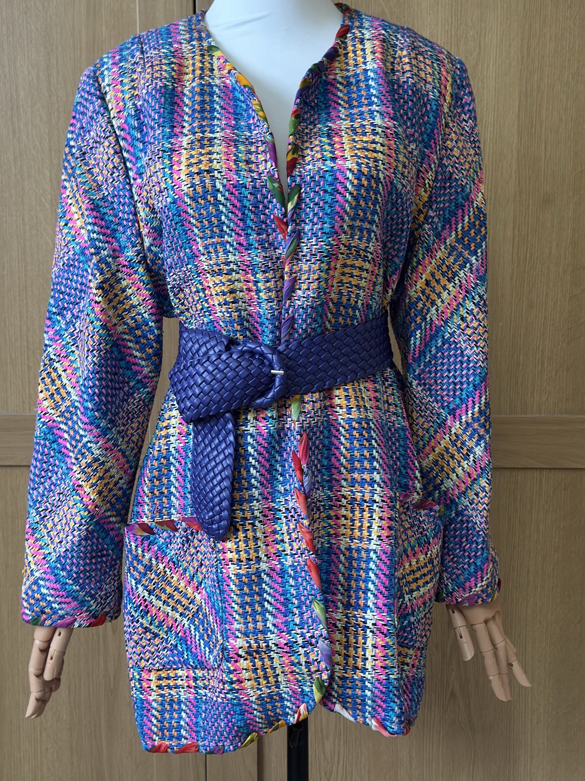 Vintage Amarotico 100% Silk Tweed Coat Multicolour UK 10/12