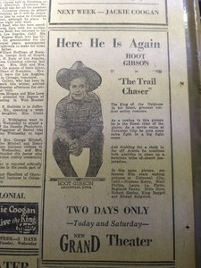 APR 11, 1924 NEWSPAPER #1739- HOOT GIBSON IN "THE TRAIL CHASER" MOVIE AD