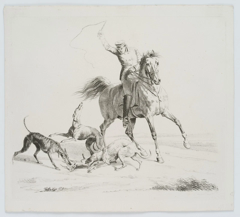 F. KRÜGER (1797-1857), Reiter und Jadghunde, um 1818, Lithographie Romantik - Bild 3 von 4