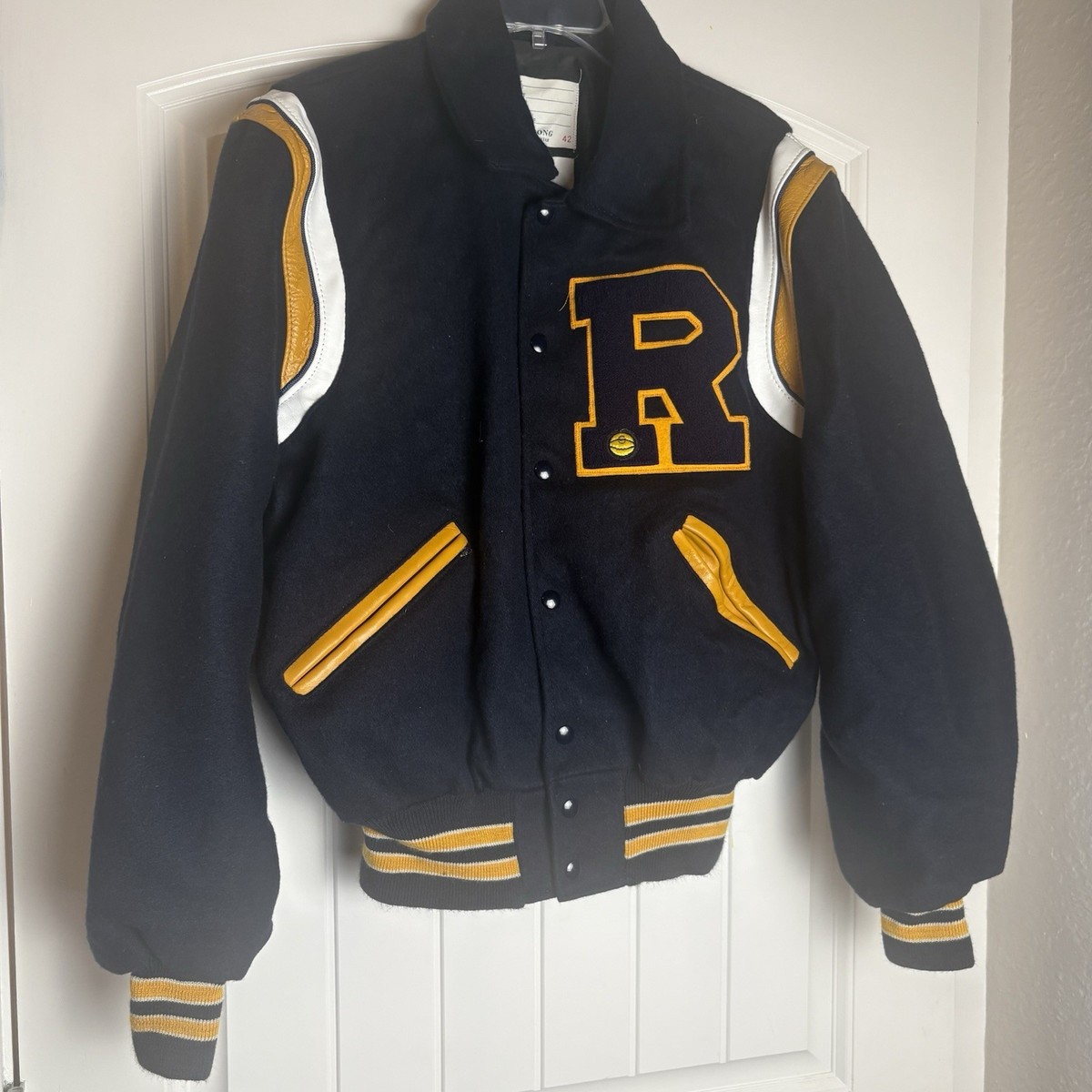 VTG DeLong Sportswear Men Sz 42 Leather/Wool Letter Jacket 
