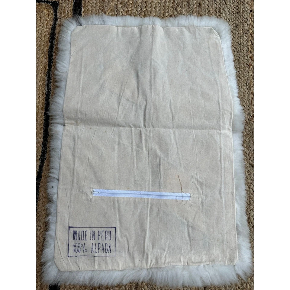 Alpaca Fur Lumbar Pillow cover case made in Peru white black spots soft 20x14” - Image 3 of 4